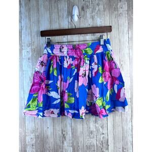 Hollister Micro‎ Skirt Womens Tiered M Blue Pink Floral Tropical Elastic Waist